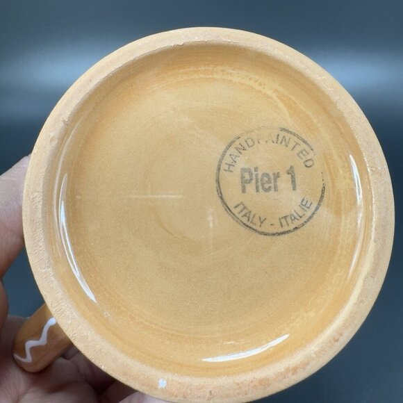 Pier 1 Coffee Mug Cup Brown Gingerbread White Swirl Mug Hand Painted Italy - Picture 4 of 11